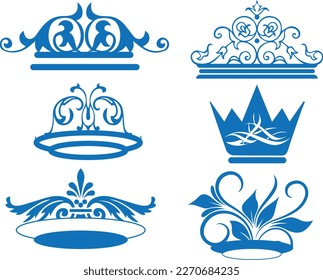 Crown vector, crown silhouette symbols blue vector