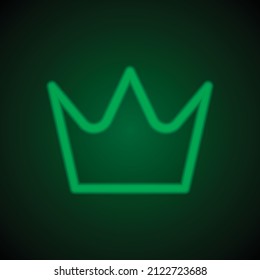 Crown vector simple icon. Flat desing. Green neon on black background with green light.ai