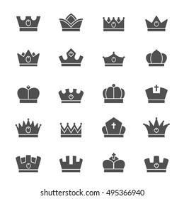 Crown vector solid icons set