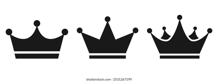 Crown vector web icons set isolated on white background, premium quality business symbol. Simple vip status heraldic emblem.