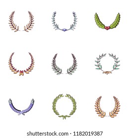 Crown of victory icons set. Cartoon set of 9 crown of victory vector icons for web isolated on white background