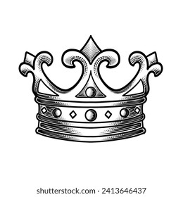 Crown Vintage hand drawn engraving Pen and Ink 