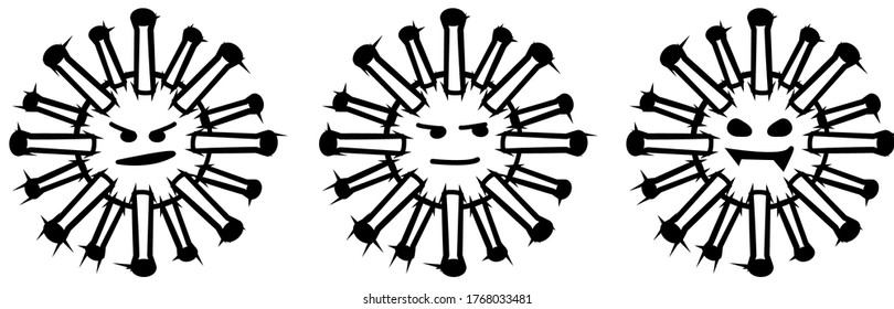 
Crown Virus Black Emoji Vector Set. Covid19 Coronavirus Flat Icon and Emoticon.