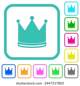 Crown vivid colored flat icons in curved borders on white background