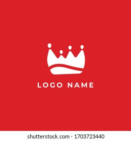 Fondo rojo del icono del logotipo blanco de la corona, Vector Premium de la marca