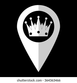 Crown - white vector icon;  map pointer