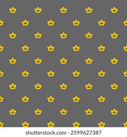 Crown wide line style geometric sparse seamless pattern background. Golden color stylized minimalistic cornered crown on the gray background cloth texture.