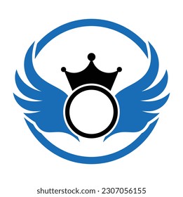 Crown wing logo design icon template. wing king logo design vector.