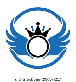 Crown wing logo design icon template. wing king logo design vector.