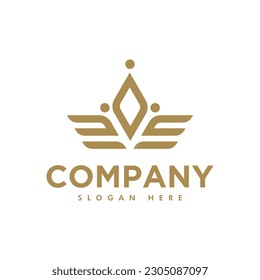 icono del logotipo de la corona y del ala y vector