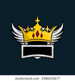 Crown wings and shield logo design vector template. Elegant crown logo design