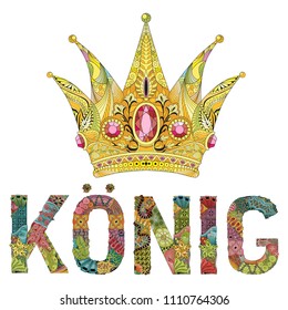 Crown with word king in German zentangle styled for t-shirt design, tattoo and other decorations