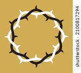 Crown or wreath of thorns with Christ symbol.
Vector illustration of interlocking entwined circle of thorn branches with symbol for Jesus Christ in the center.