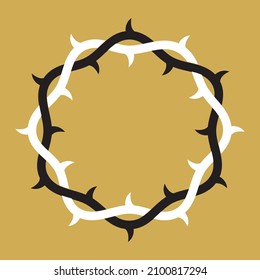 Crown or wreath of thorns with Christ symbol.
Vector illustration of interlocking entwined circle of thorn branches with symbol for Jesus Christ in the center.