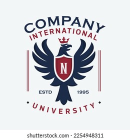 Crowned American Eagle emblem with letter N. Vector illustration