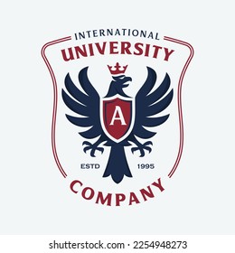 Crowned American Eagle Shield emblem with letter A. Vector illustration
