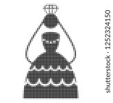 Crowned bride halftone dotted icon. Halftone array contains circle elements. Vector illustration of crowned bride icon on a white background.