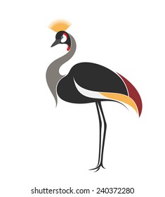 Crowned crane. Isolated bird on white background
