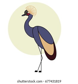 Crowned crane. Tropical bird. Colorful flat style
