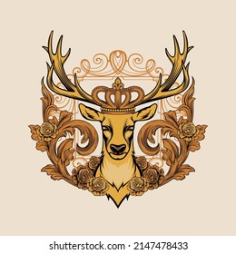 Crowned deer. Heraldic vector illustration.