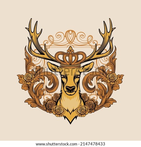 Crowned deer. Heraldic vector illustration.