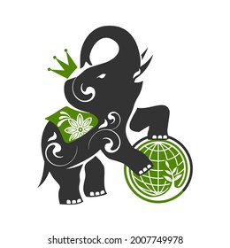 crowned elephant with globe with plant symbol