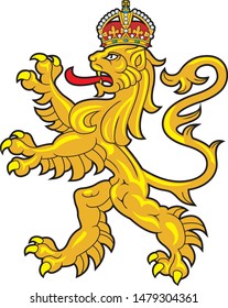 Crowned gold heraldic lion. Vector 