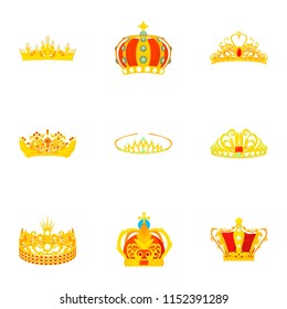 Crowned head icons set. Cartoon set of 9 crowned head vector icons for web isolated on white background