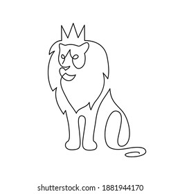 Crowned lion in continuous line art drawing style. Lion as a symbolic king of beasts minimalist black linear design isolated on white background. Vector illustration