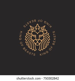 Crowned lion logo template design in outline style. Vector illustration.