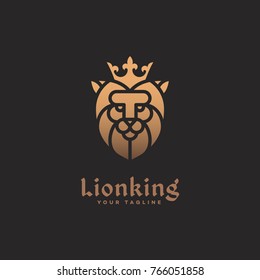 Crowned lion logo template design on a black background. Vector illustration.