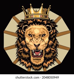 Crowned Lion Roaring Vector Illustration