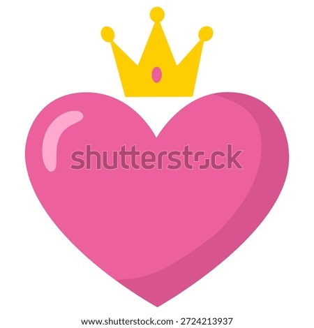 Crowned pink heart vector. King and queen signs, wedding icon. Hand drawn monrah, princess, imperial, luxury symbol, heart with crown on top