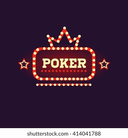 Crowned Poker Neon Sign Las Vegas Style Illumination Bright Color Vector Design Sticker