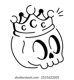 Crowned skull icon designed in doodle style 

