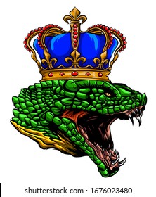 Crowned Snake head logo. Viper emblem design editable for your business.