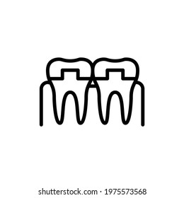 Crowned teeth color line icon. Isolated vector element. Outline pictogram for web page, mobile app, promo