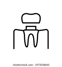 Crowned teeth line icon. Isolated vector element.