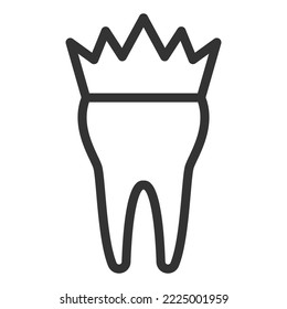 Crowned tooth - icon, illustration on white background, outline style