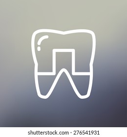 Crowned tooth icon thin line for web and mobile, modern minimalistic flat design. Vector white icon on gradient mesh background.