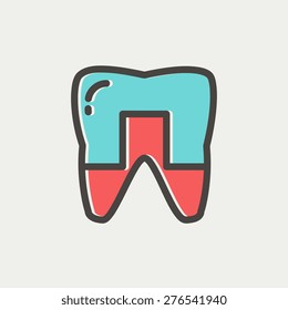 Crowned tooth icon thin line for web and mobile, modern minimalistic flat design. Vector icon with dark grey outline and offset colour on light grey background.