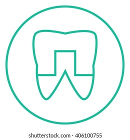 Crowned tooth line icon.