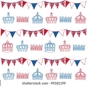 Crowns and bunting doodle seamless vector svg