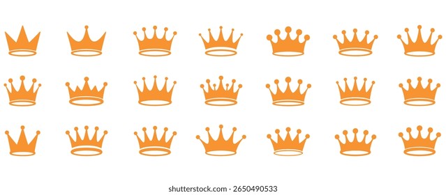 Coleção de Clip-arts Crowns. Conjunto de várias silhuetas de coroa preta e dourada em um fundo branco e preto. Amor corações coroa silhueta preto imprimível clipart sublimação vetor ilustração.
