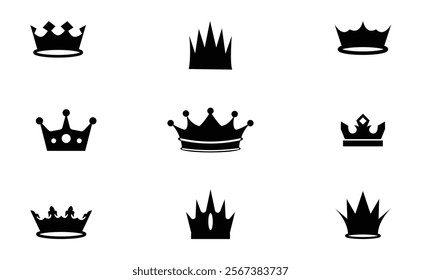 Crowns Clip Art Collection.Set of various black crown silhouettes on a white background.Love hearts crown silhouette black printable clipart sublimation vector illustration
