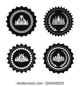 Crowns collection circles, crowns of unusual design with laurel branches, icons and silhouettes vector illustration, isolated on white background