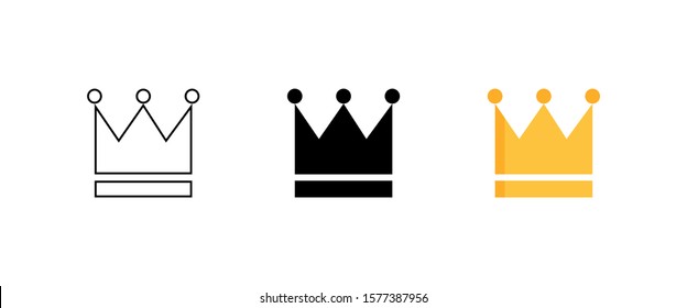 Crowns collection. Crown in different styles. Crowns isolated on white background. Crown vector icons. Vector illustration