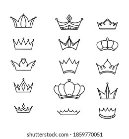 Crowns Set crowns for decorative design  Hand  drawn vector sketch  Line art print  banner  background  sketch  illustration  Fashion print  Cartoon vector illustration crowns  Vector sign 