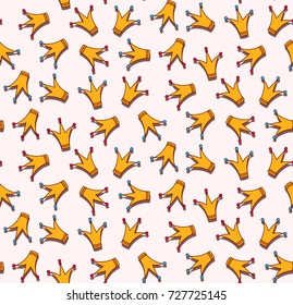 Crowns doodle childish simple princess seamless vector pattern