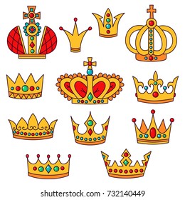 Crowns doodle color?ul icons vector set
